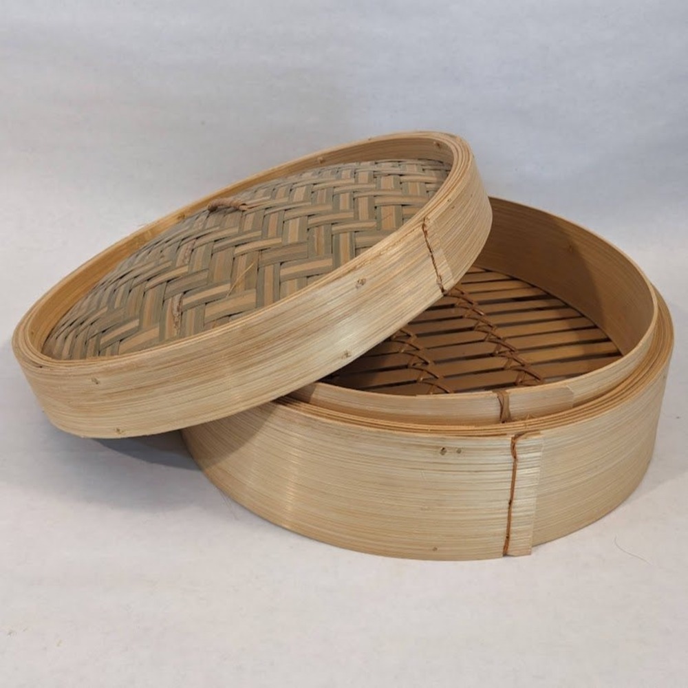Natural Bamboo Steamer Basket with Lid 10 Inch Dim Sum Dumpling Steamer 2pc Set